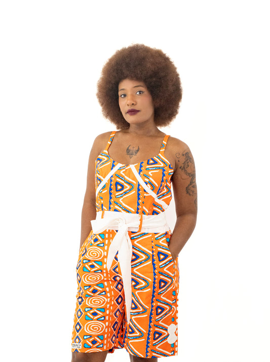 Combinaison culotte en Pagne Africain de Couleur Orange