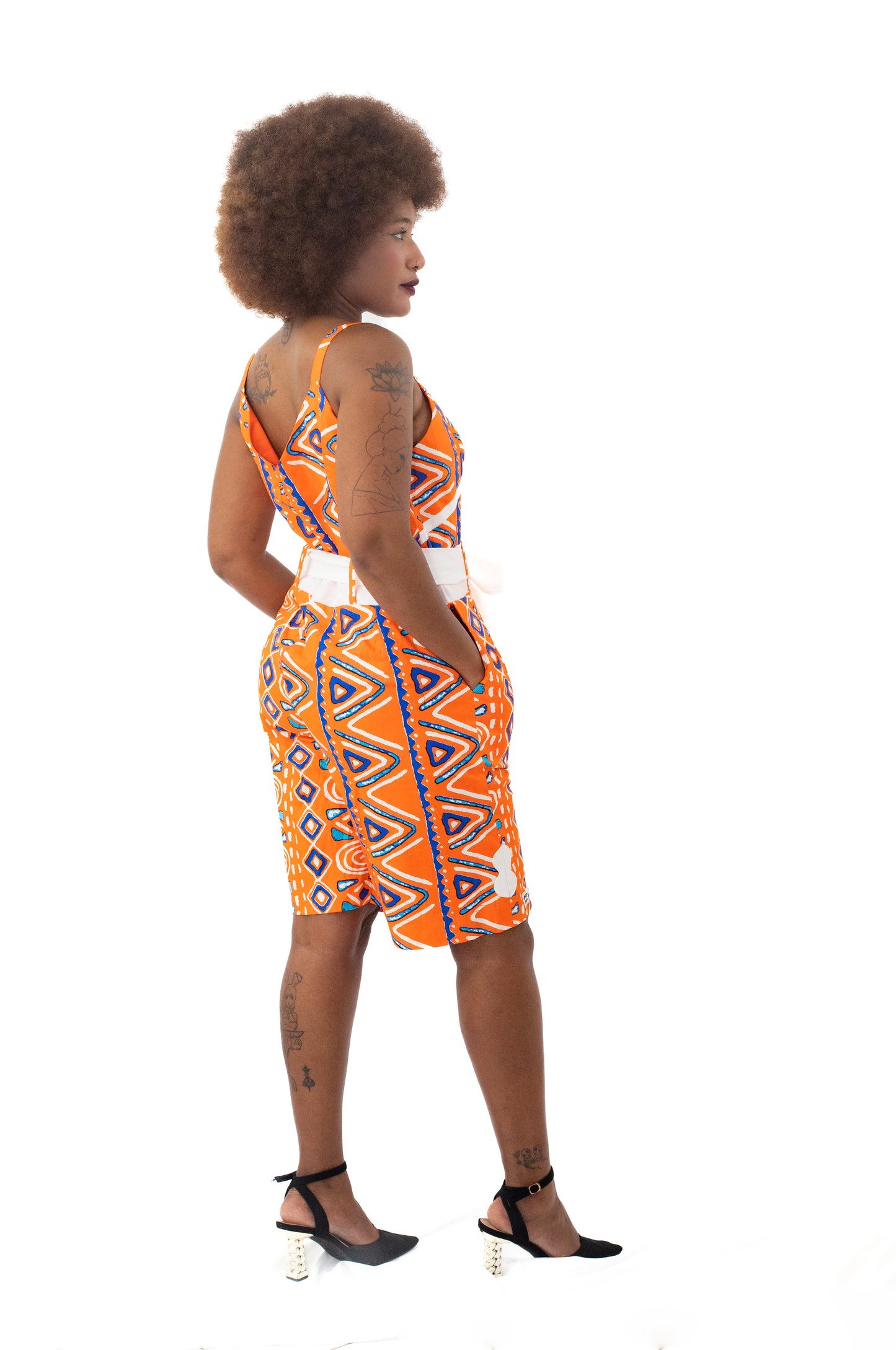 Combinaison culotte en Pagne Africain de Couleur Orange