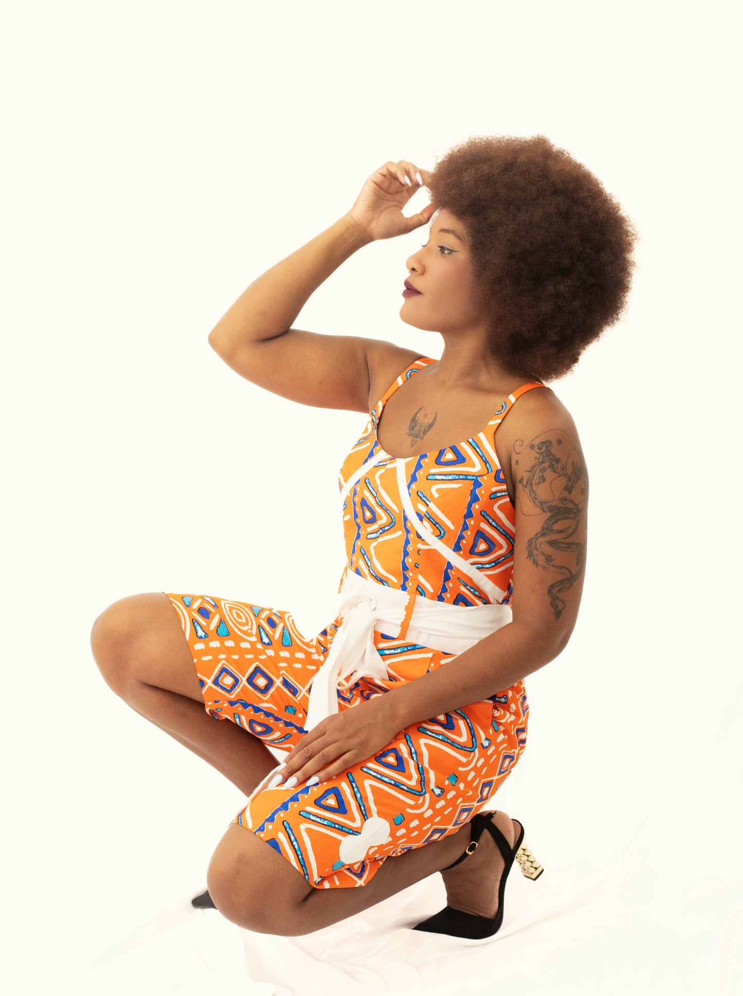 Combinaison culotte en Pagne Africain de Couleur Orange