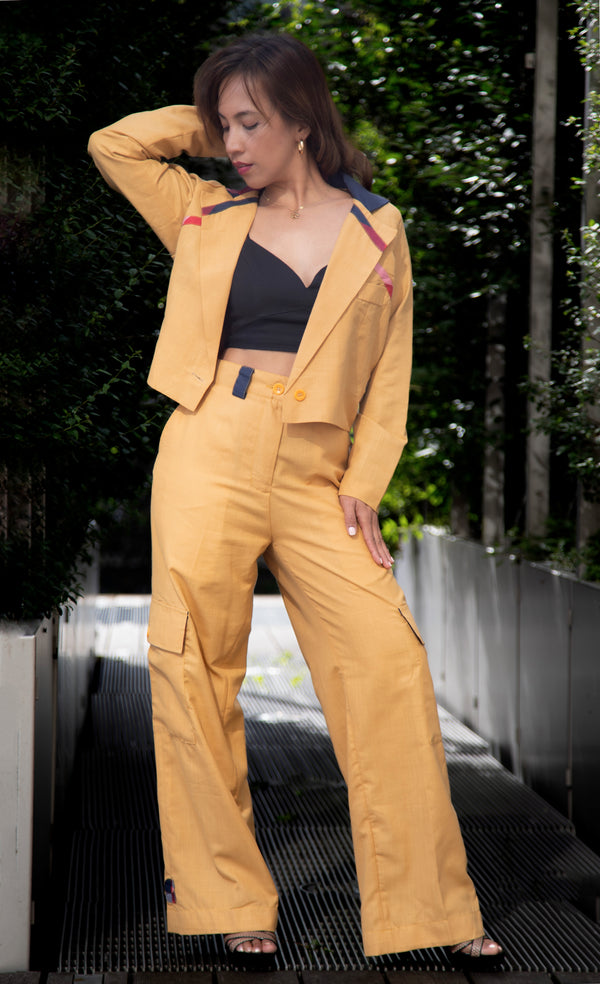 Ensemble Veston et Pantalon Cargo avec Design Pagne Africain