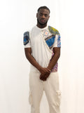 T-shirt blanc customisé avec tissus et pagnes africains