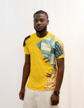 T-shirt jaune Customisé avec Tissus et Pagnes Africains