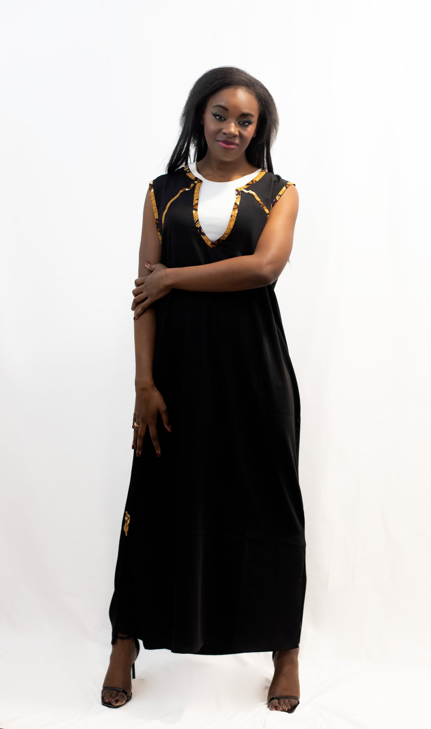 Ensemble 2 en 1 Longue robe sans manches en Crêpe et poncho en Cachemire