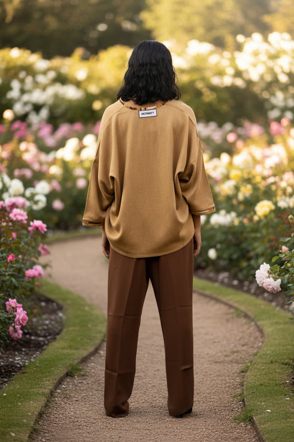 Ensemble haut et pantalon, mariage de cachemire & crêpe, confection artisanale