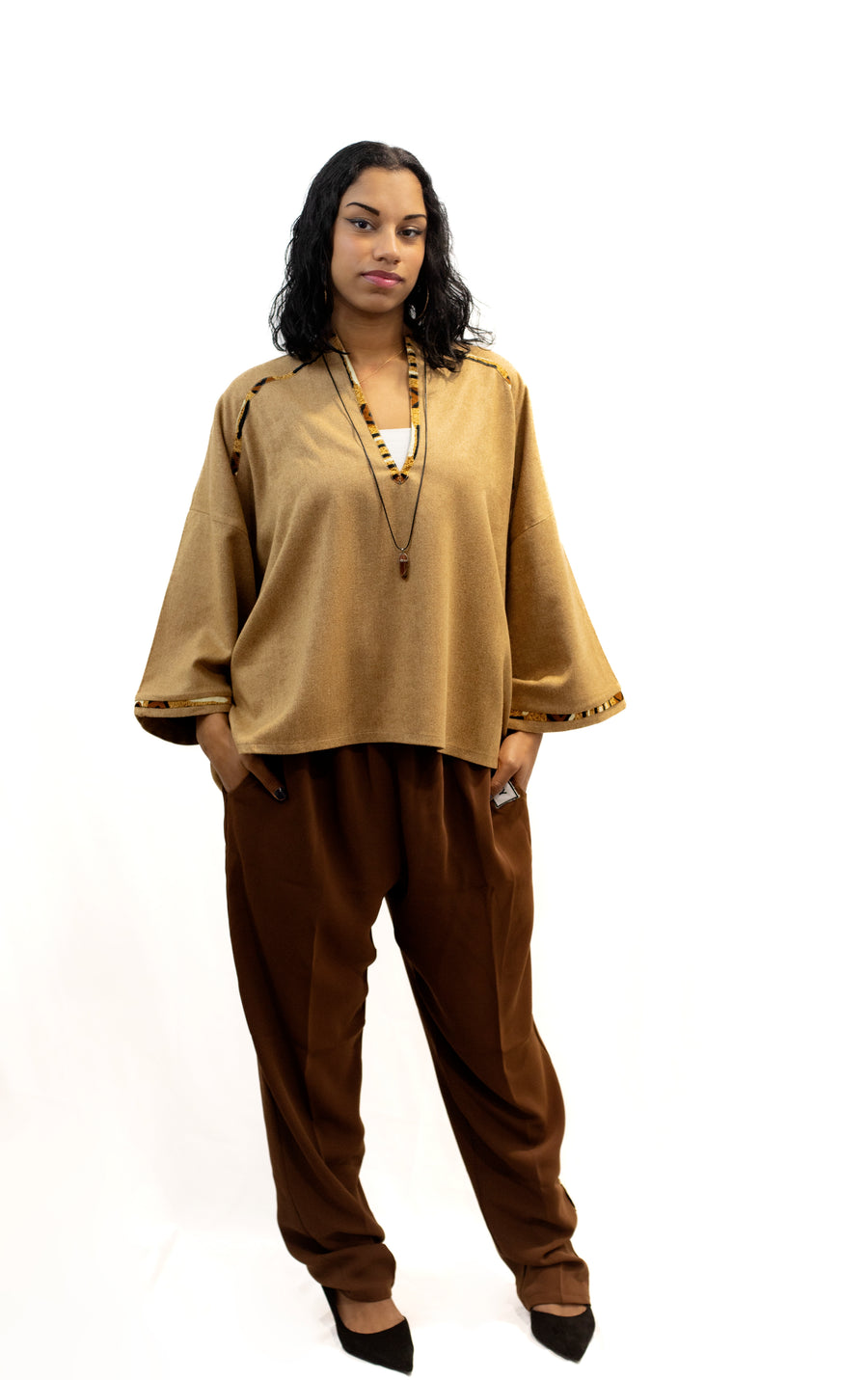 Ensemble Haut et Pantalon – Mariage de Cachemire & Crêpe, confection artisanale