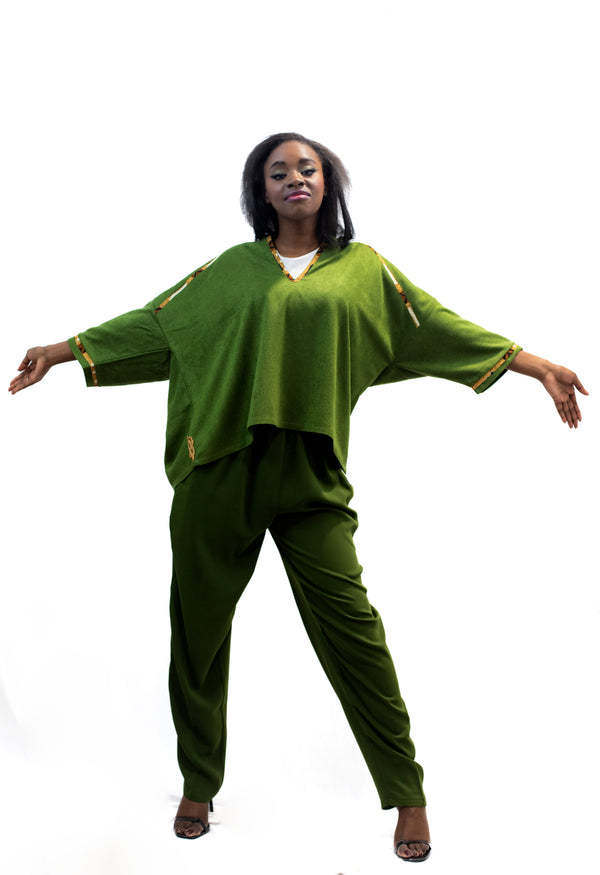 Ensemble Haut et Pantalon – Mariage de Cachemire & Crêpe, confection artisanale.