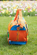 Sac de voyage polochon artisanal en toile de jute et pagne africain
