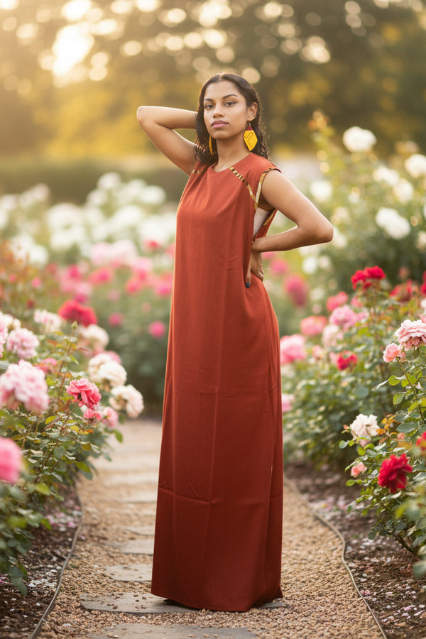 Robe longue rouge cachemire