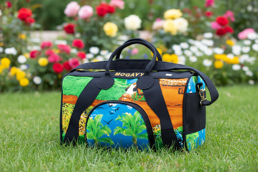Sac de voyage & sport artisanal en toile de jute et pagne africain. Collection horizon