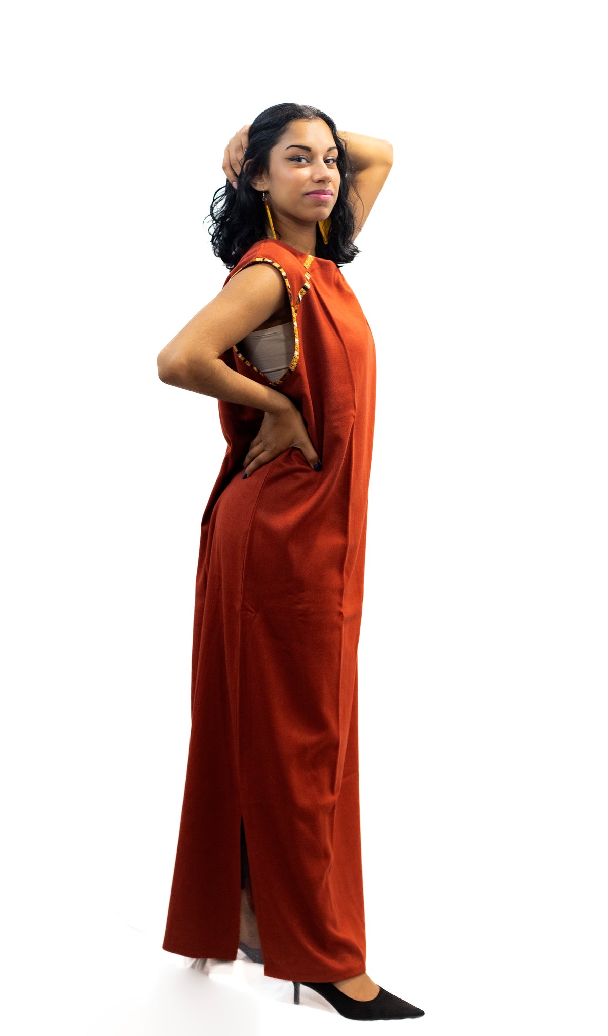 Robe longue rouge cachemire