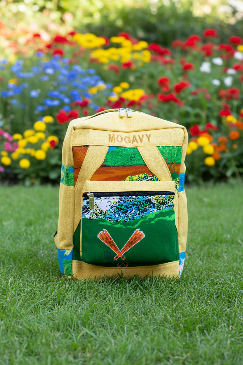 Sac à dos artisanal , édition limitée en tissu imprimé nature & évasion
