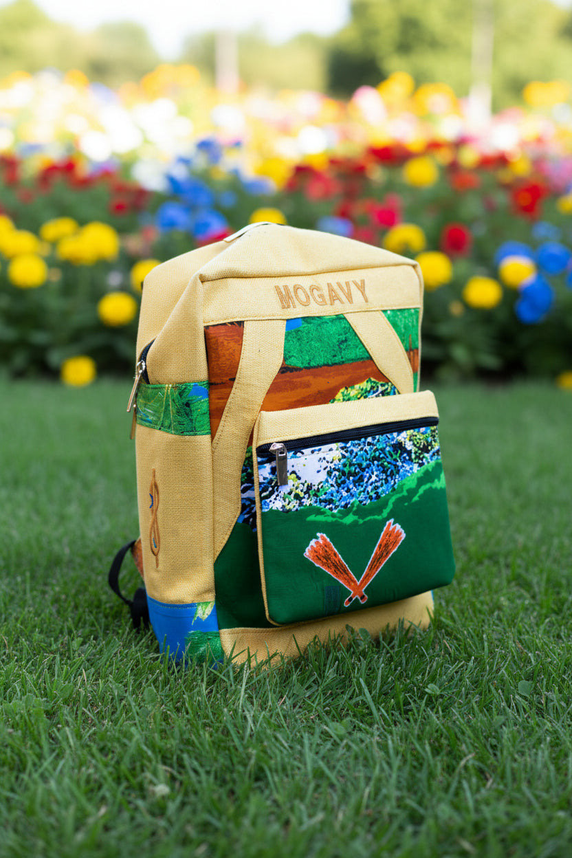 Sac à dos artisanal , édition limitée en tissu imprimé nature & évasion