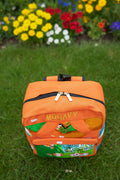 Sac à dos artisanal MOGAVY. Toile de jute orange et motifs paysages africains
