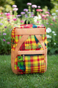 Sac à dos artisanal en toile de jute et tissu madras – Édition cartographie