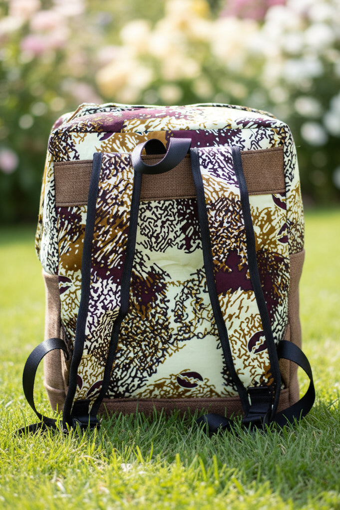 Sac à dos artisanal en wax et toile de jute – Mogavy.Sewing