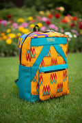 Sac à dos en pagne wax et toile de lin. Edition artisanale