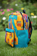 Sac à dos en pagne wax et toile de lin. Edition artisanale