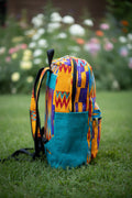 Sac à dos en pagne wax et toile de lin. Edition artisanale
