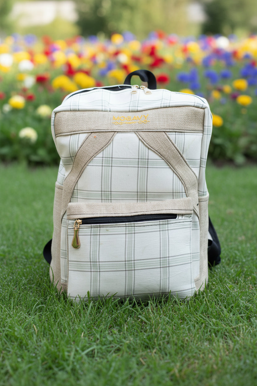 Le Sac à dos Artisanal en toile de jute et tissu écossais