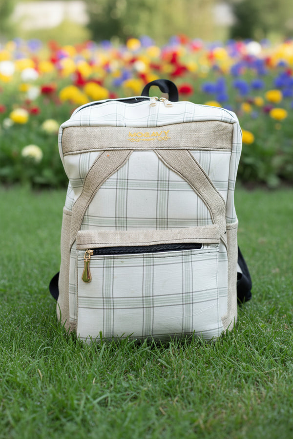 Le Sac à dos Artisanal en toile de jute et tissu écossais
