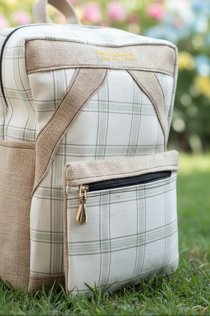 Le Sac à dos Artisanal en toile de jute et tissu écossais