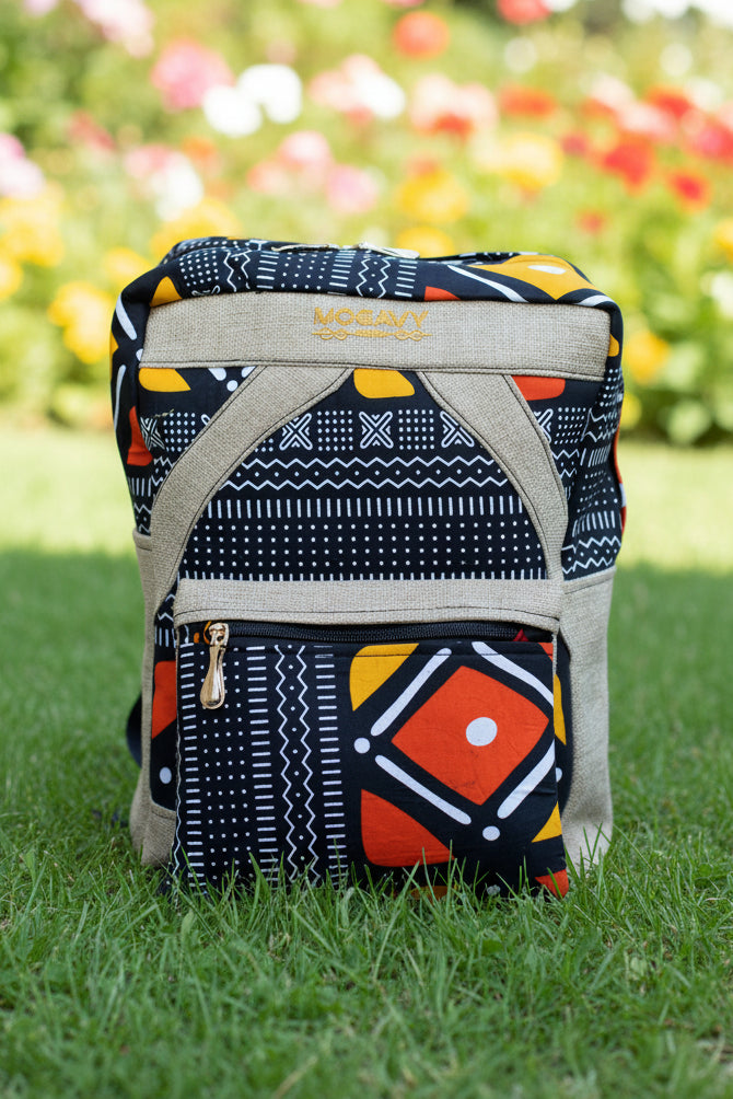 Sac à dos artisanal en Bogolan et toile de jute: L'Équilibre naturel