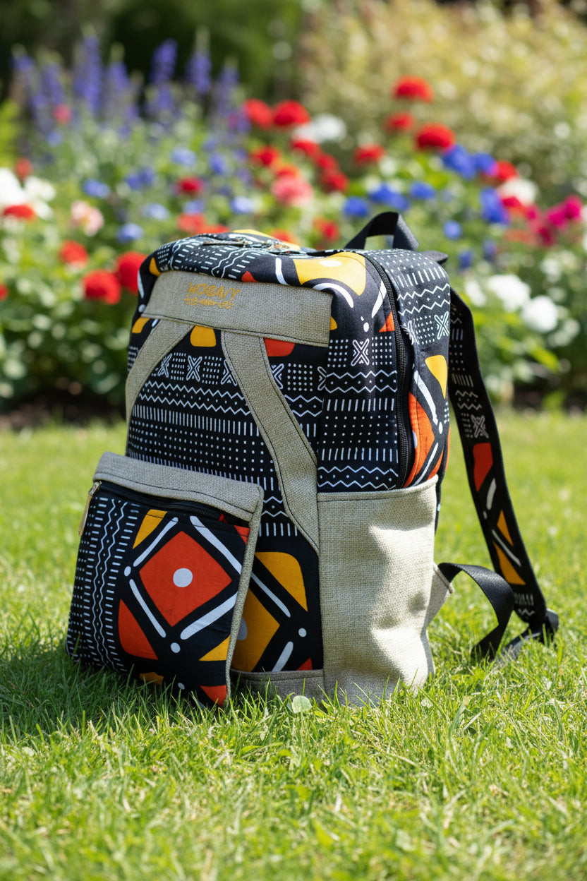 Sac à dos artisanal en Bogolan et toile de jute: L'Équilibre naturel