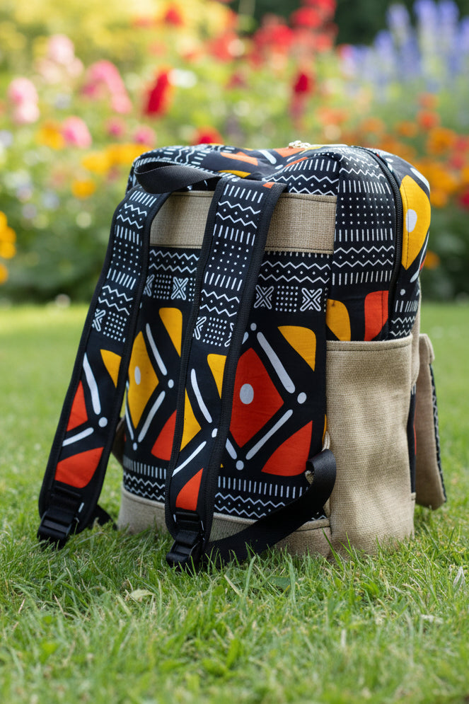 Sac à dos artisanal en Bogolan et toile de jute: L'Équilibre naturel