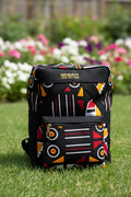 Sac à dos artisanal en tissu graphique ethnique et toile noire – Mogavy.Sewing