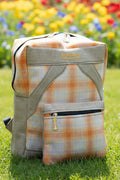 Sac à dos artisanal. Carreaux mandarine & jute naturel
