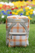 Sac à dos artisanal. Carreaux mandarine & jute naturel
