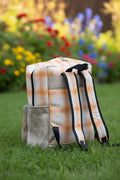 Sac à dos artisanal. Carreaux mandarine & jute naturel