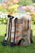 Sac à dos artisanal. Carreaux mandarine & jute naturel