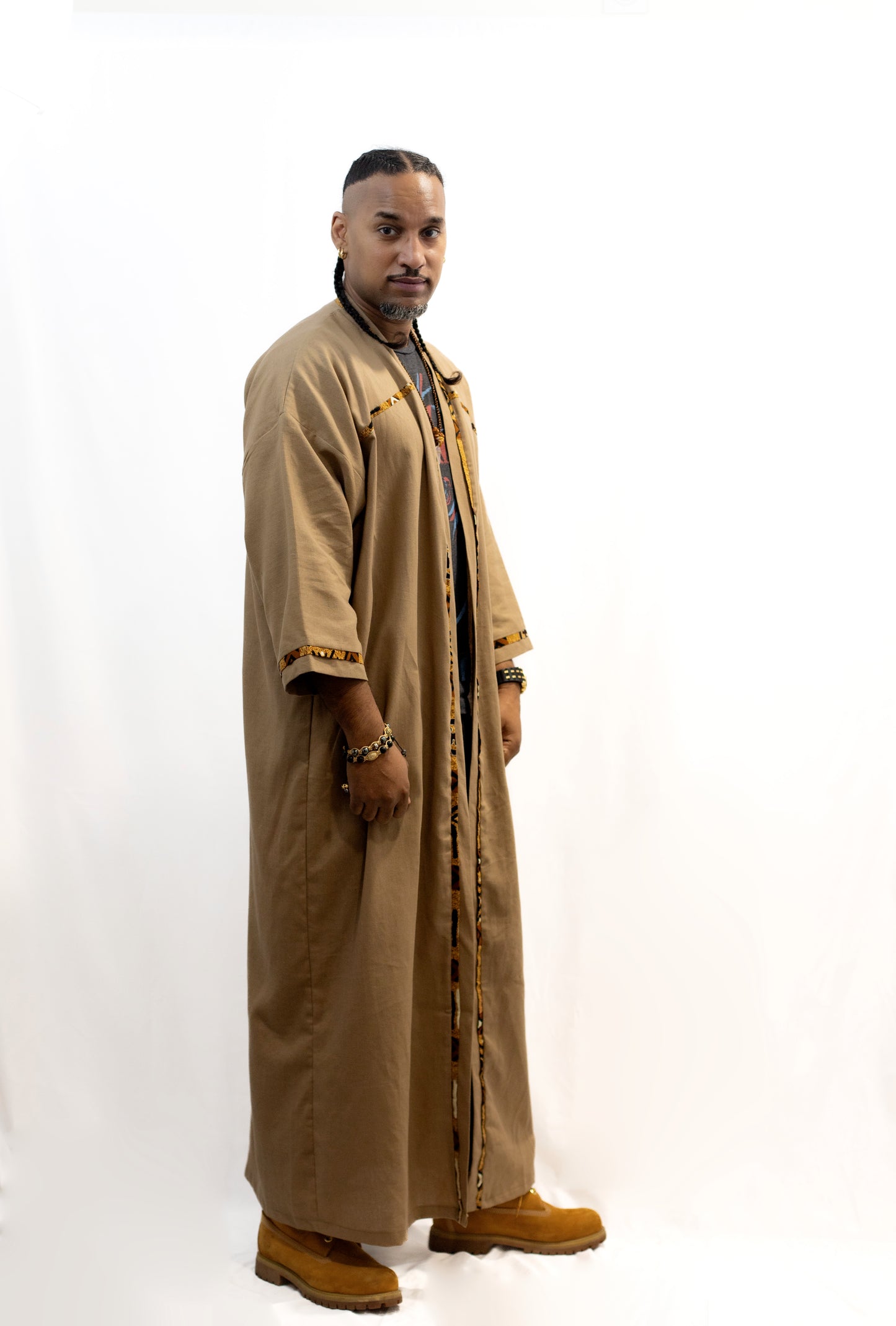 Kimono en lin et pagne africain