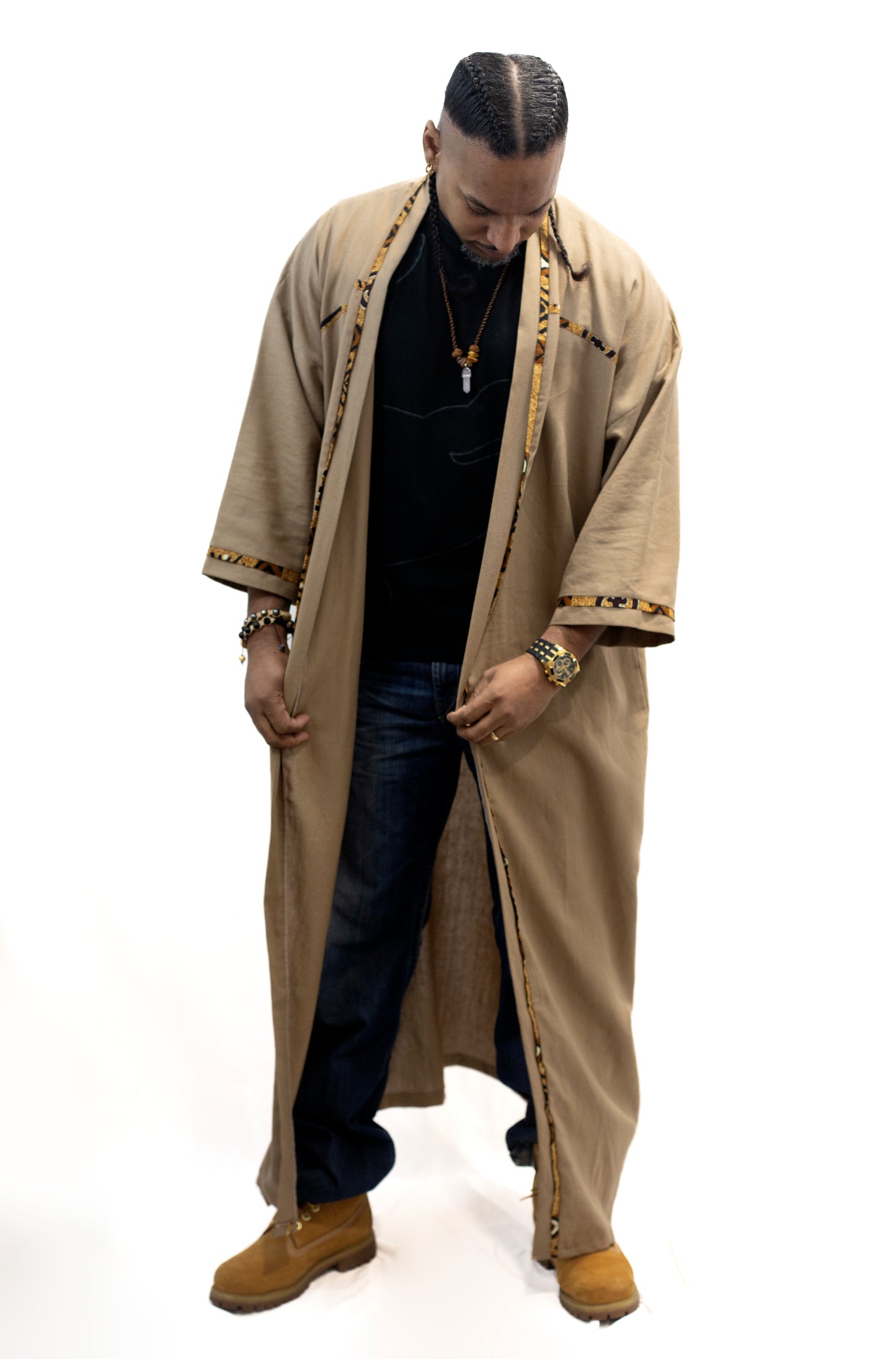 Kimono en lin et pagne africain