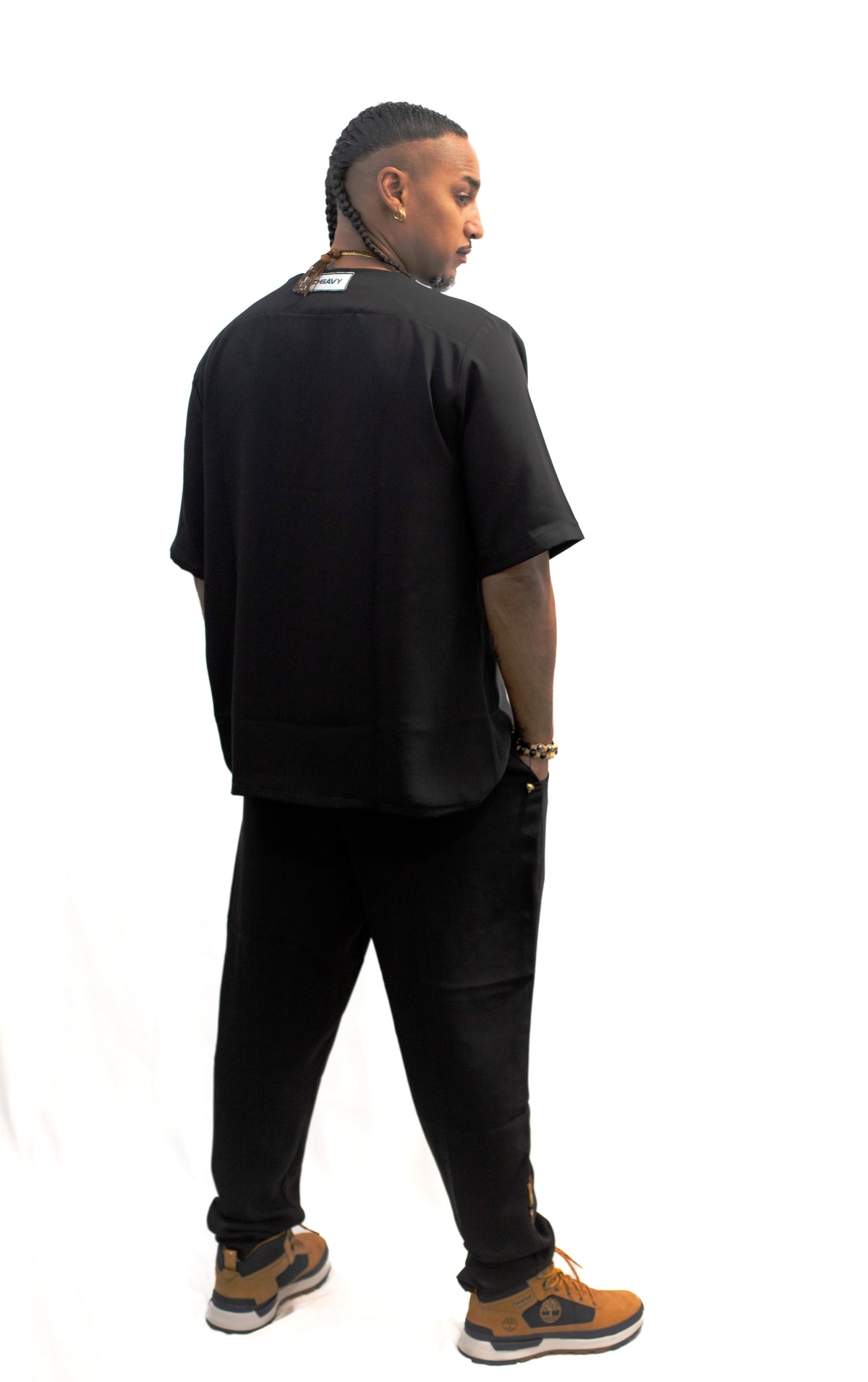 Ensemble chemise manches courtes et pantalon noir en crêpe