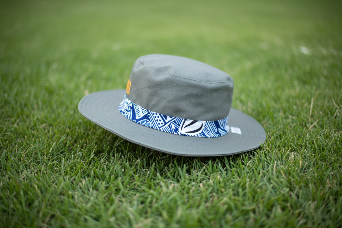 Chapeau "L'Aventurier". Vert kaki & pagne africain bleu