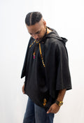 Poncho noir à Capuche en Cachemire avec touches  de Pagne Africain