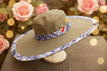 Chapeau Capeline vert kaki & bordure pagne africain Bleu