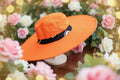 Chapeau Capeline orange vitaminé & galon pagne camerounais