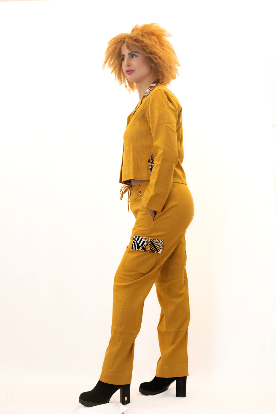 Ensemble en lin veste courte et pantalon cargo - Confection artisananle