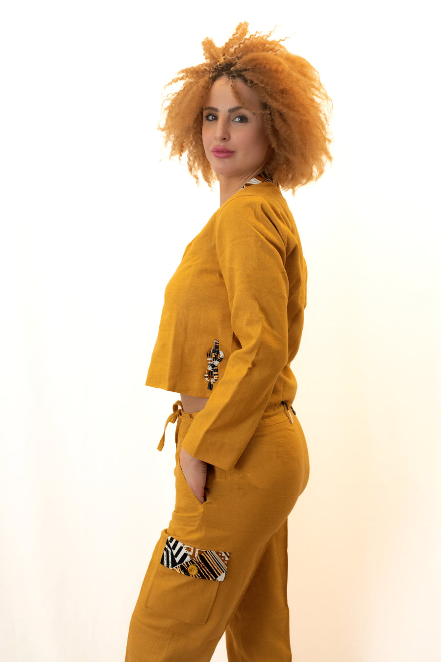 Ensemble en lin veste courte et pantalon cargo - Confection artisananle
