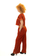 Ensemble Haut Court à Manches Courtes et Pantalon avec Détails en Pagne Africain - Création Artisanale