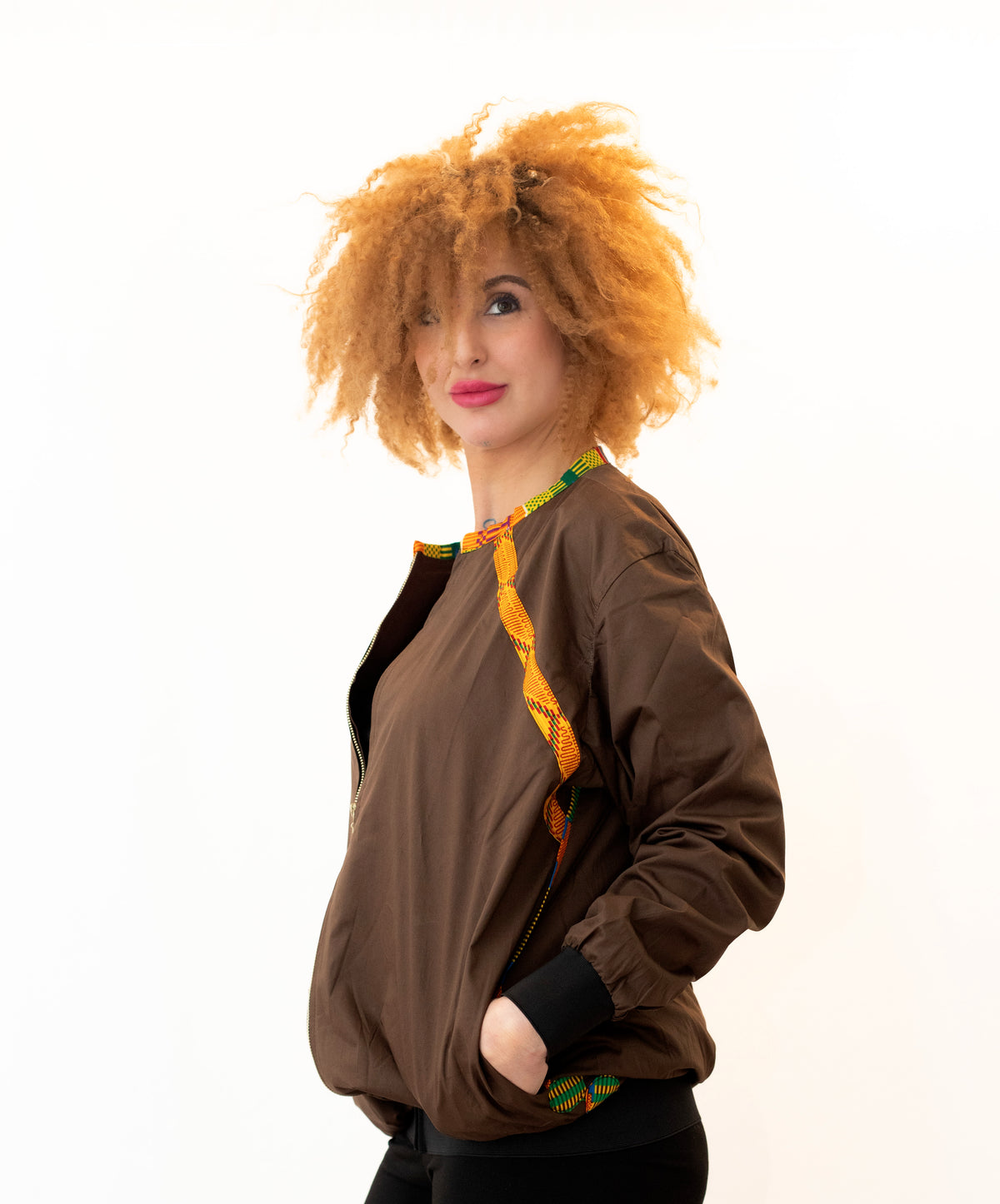 Bomber marron éthnique - Confection artisanale