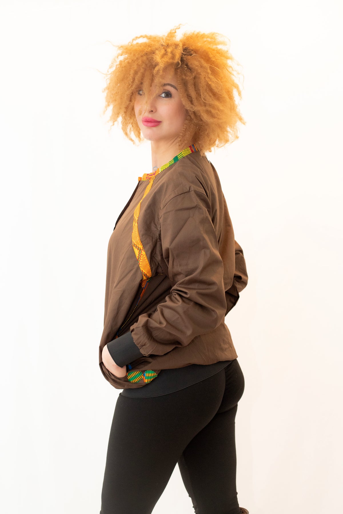Bomber marron éthnique - Confection artisanale