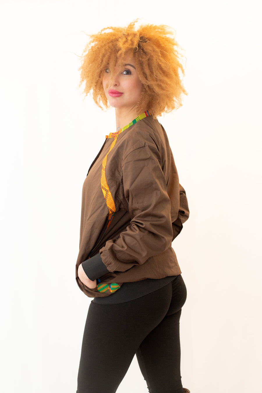 Bomber marron éthnique - Confection artisanale