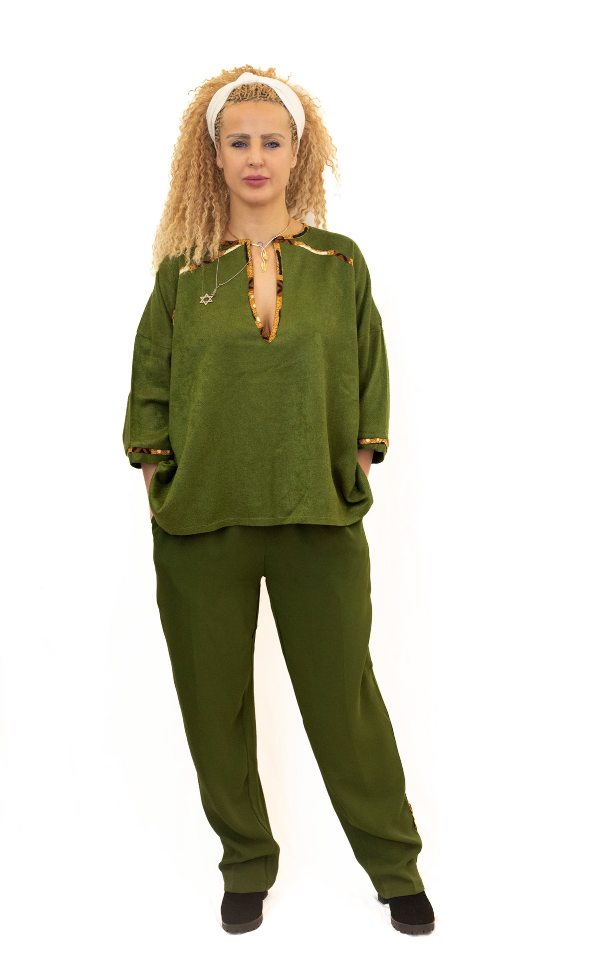 Ensemble Haut et Pantalon – Mariage de Cachemire & Crêpe, confection artisanale.