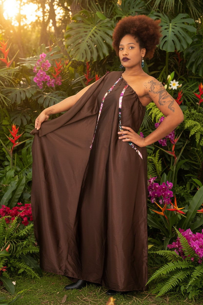 Robe asymétrique "Terre d’élégance" – Création Artisanale MOGAVY.Sewing