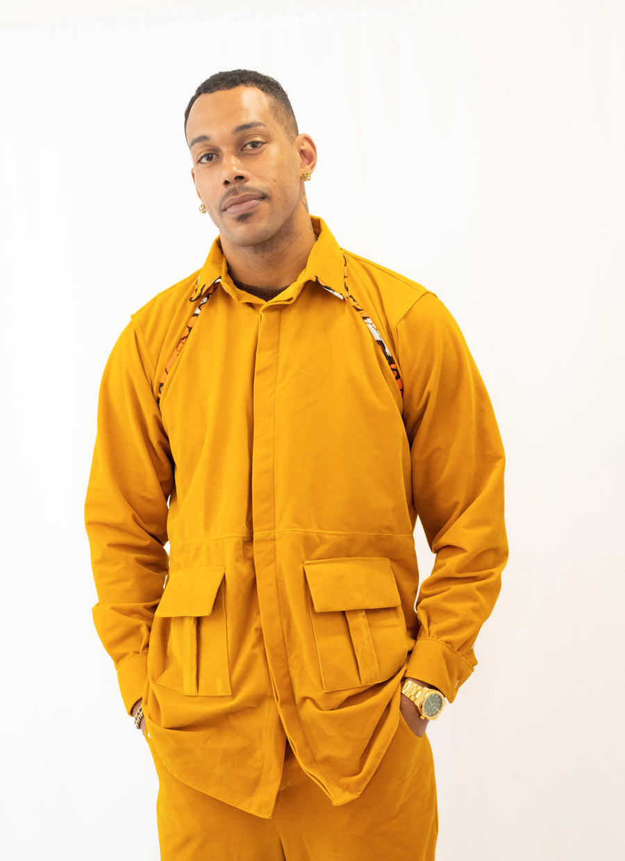 Ensemble Veste et Pantalon Cargo Jaune - Daim et Pagne Africain
