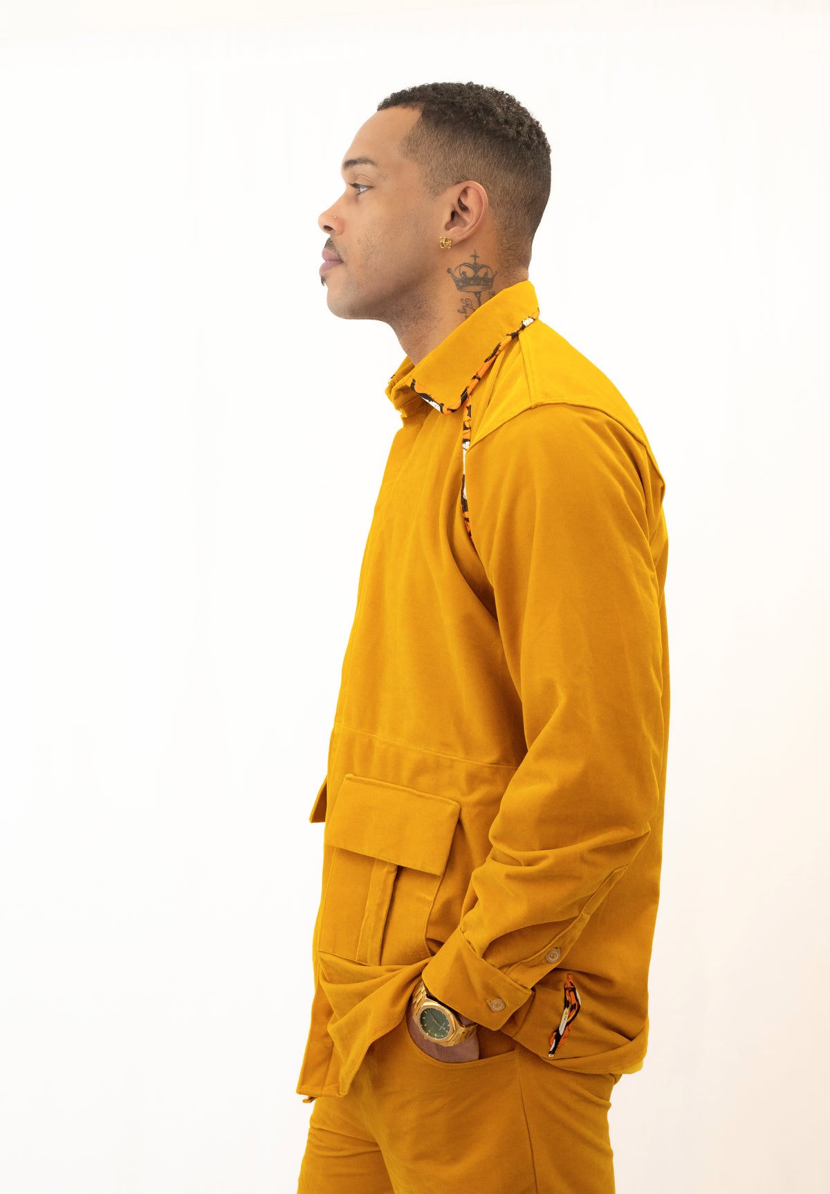 Ensemble Veste et Pantalon Cargo Jaune - Daim et Pagne Africain
